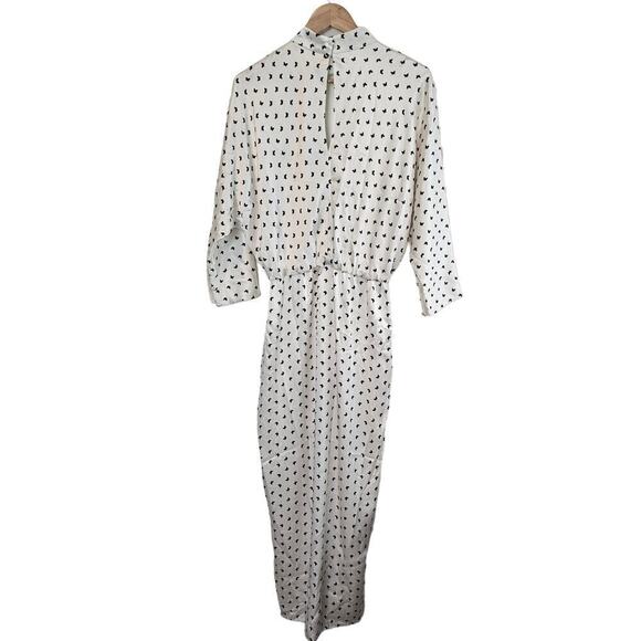 Monique Lhuillier Silk Dress Womens Sz 6 White Butterfly Midi Faux Wrap No Belt - Picture 2 of 16